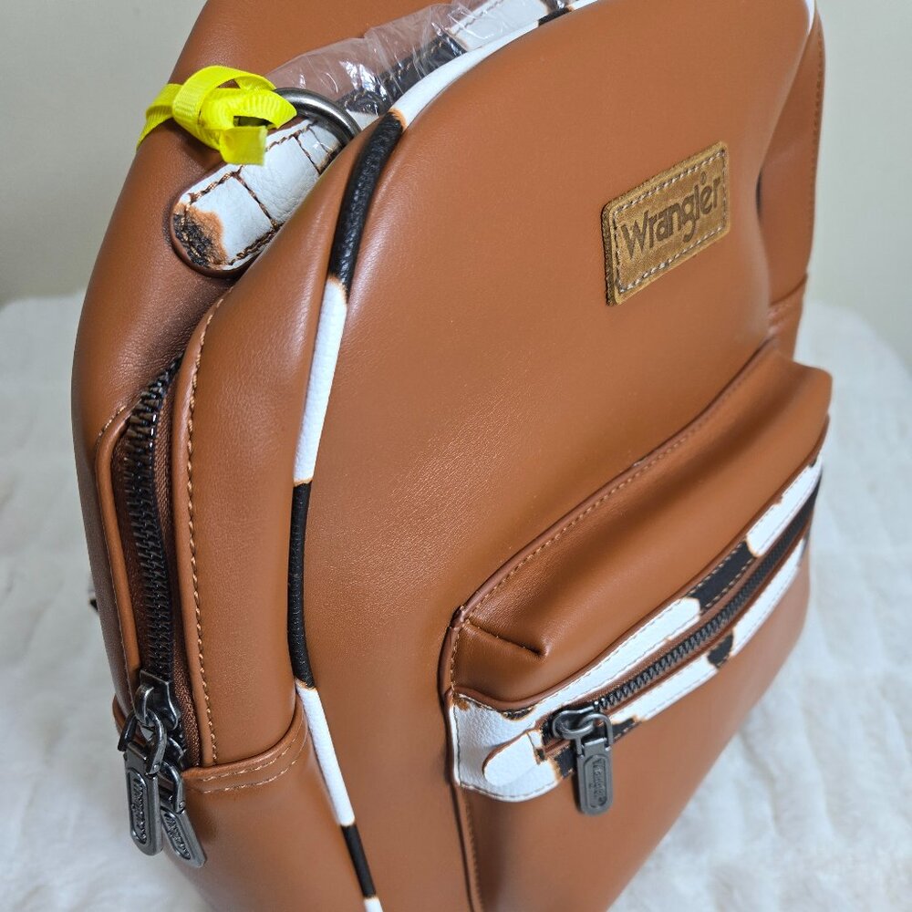 NEW Montana West Wrangler Cow Print Brown Black and White Backpack Purse (NWT)